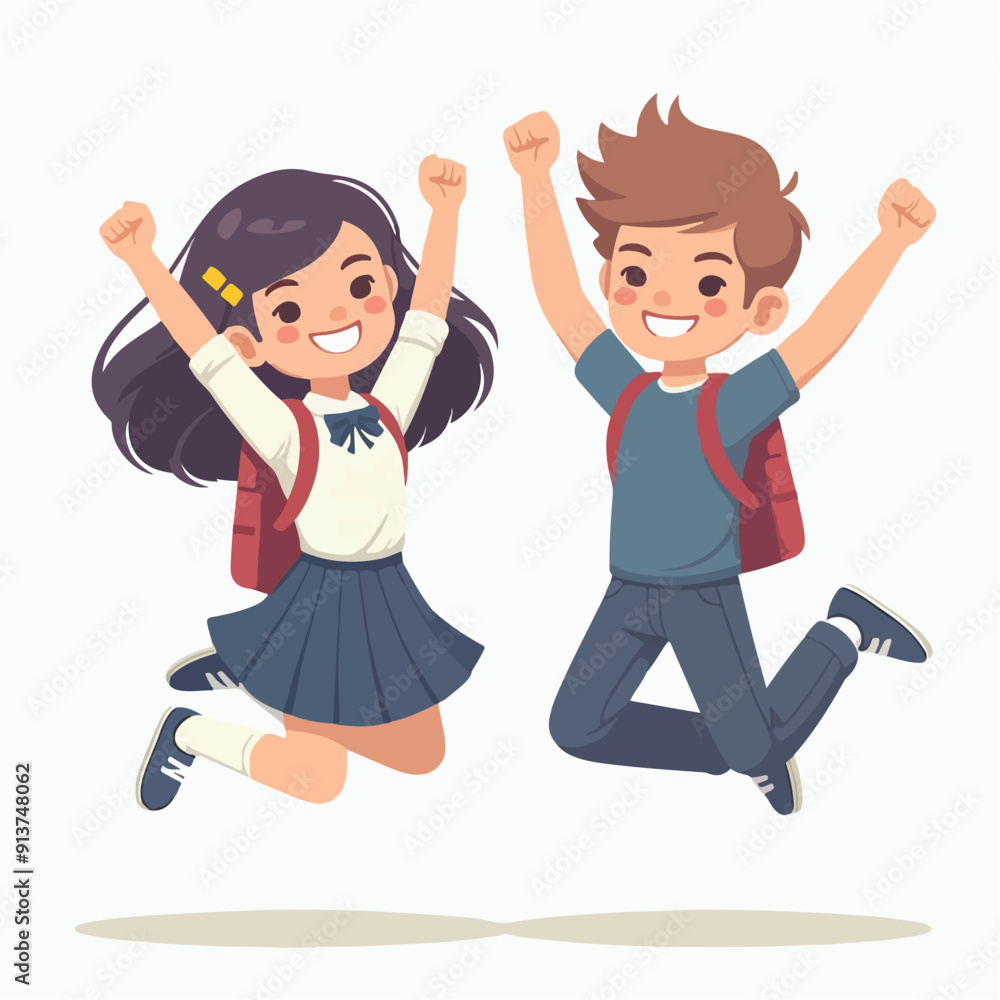 Smiling school children boys and girls with backpacks and books set isolated vector illustration Smiling school children boys and girls with backpacks and books set isolated vector illustration