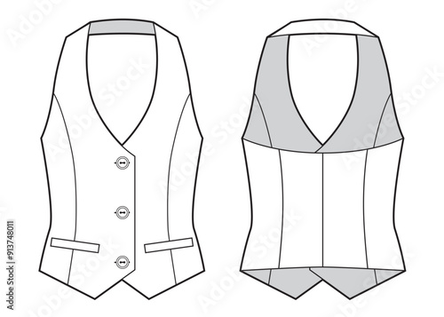 Halter vest, waistcoat technical fashion illustration
