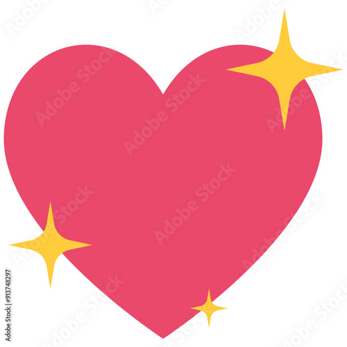 Flat vector illustration of hearts with shine icon stars sparkle isolated on white background.