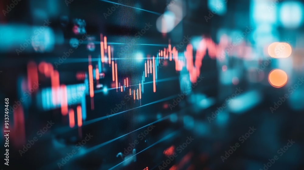 Blurred financial chart displaying market trends over a digital screen, ideal for economic or trading themed projects. Blurred financial chart displaying market trends over a digital screen, ideal for economic or trading themed projects.