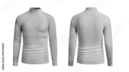 Blank long sleeve turtleneck shirt mockup, front and back view, , 3d illustration photo