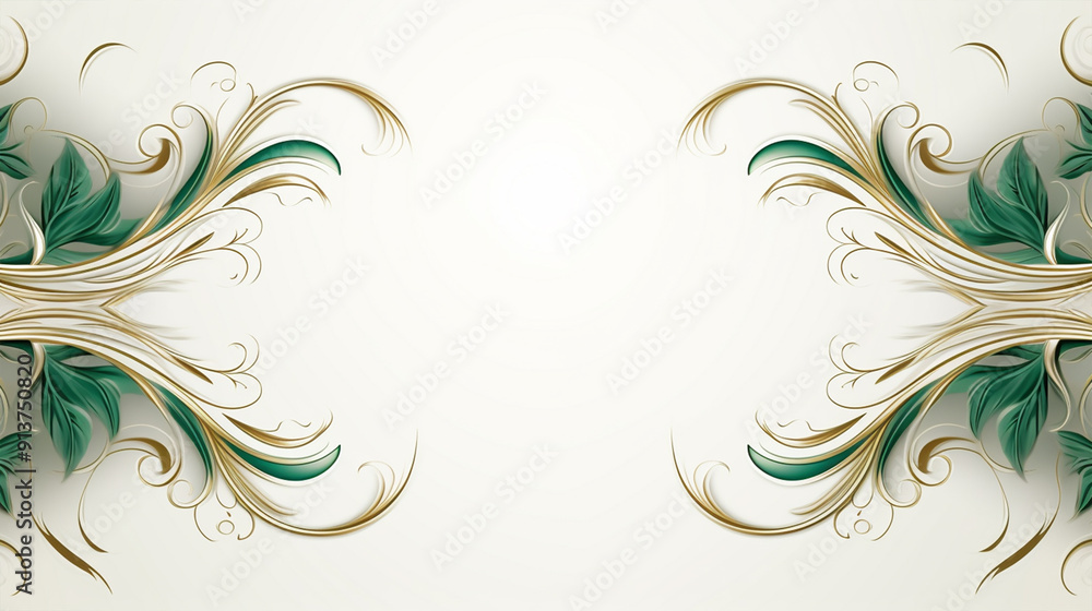 Fototapeta premium white background with gold and green floral ornaments