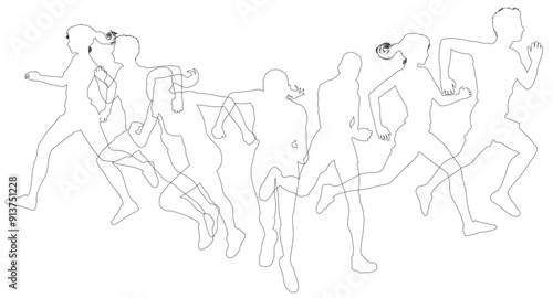 A set of silhouette runners running or jogging. Active sports people healthy players fitness silhouettes concept.