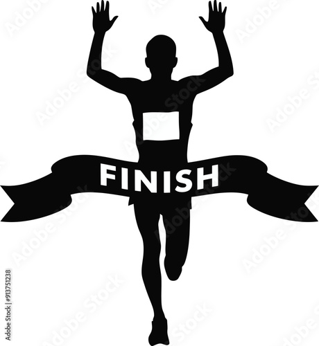 runner crossing finish line vector silhouette