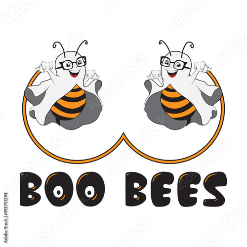 Boo bees, funny honeybees cartoon. Vector illustration for female tshirt print on demand merch
