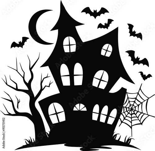 Halloween haunted house with bats silhouette