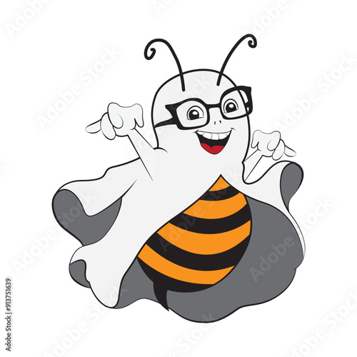 Boo bee, funny honeybee cartoon. Vector illustration for female tshirt print on demand merch
