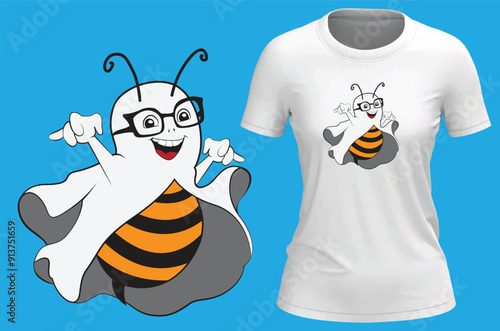 Boo bees, funny honeybees cartoon. Vector illustration for female tshirt print on demand merch