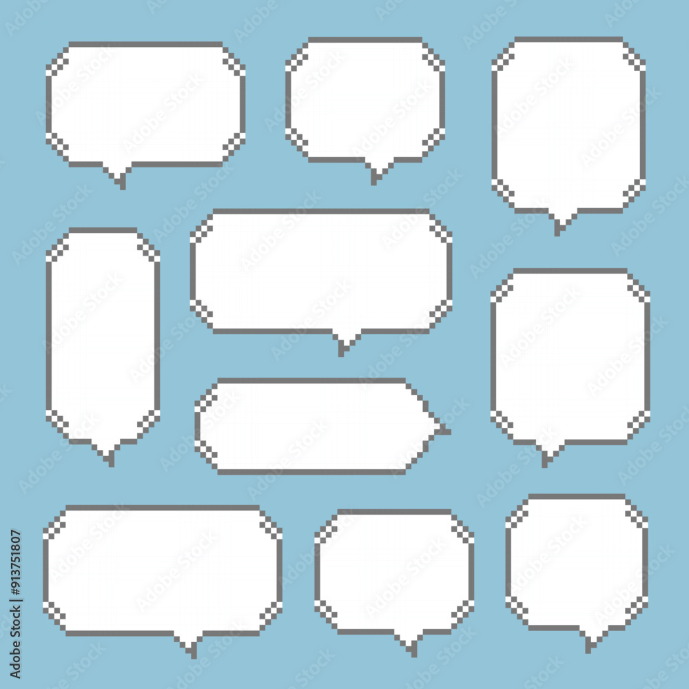 collection set of retro game 8bit pixel speech bubble balloon black and white color, flat design vector illustration collection set of retro game 8bit pixel speech bubble balloon black and white color, flat design vector illustration