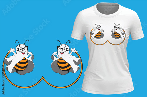 Boo bees, funny honeybees cartoon. Vector illustration for female tshirt print on demand merch
