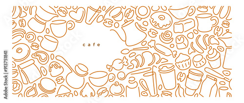 Coffee, tea, cocoa drink. Line vector sample. Cafe
