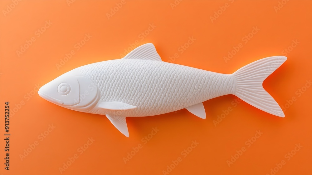 3D White Sardine Fish on Vibrant Orange Studio Background 3D White Sardine Fish on Vibrant Orange Studio Background