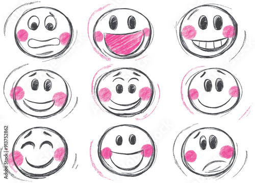Ensemble d'Émoticônes Joyeux en Aquarelle - Icônes de de smileys dessin