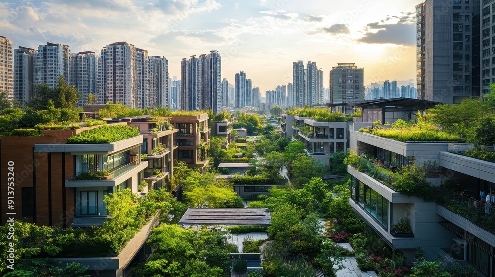 Fototapeta premium Modern city with ecofriendly architecture 