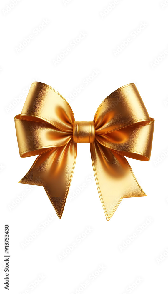 Gold ribbon bow isolated on transparent background 
