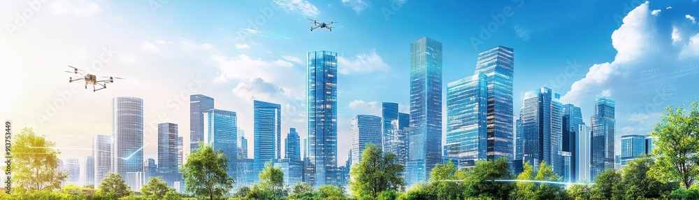 Modern city with smart buildings Modern city with smart buildings