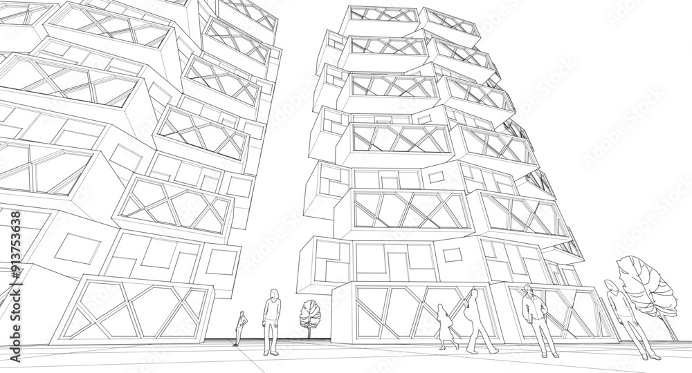 Fototapeta premium city ​​abstract modular architecture 3d rendering