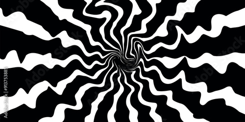 Starburst design. Sunburst texture. Abstract background with black line rays. Retro groovy  banner. Isolated Vector illustration.