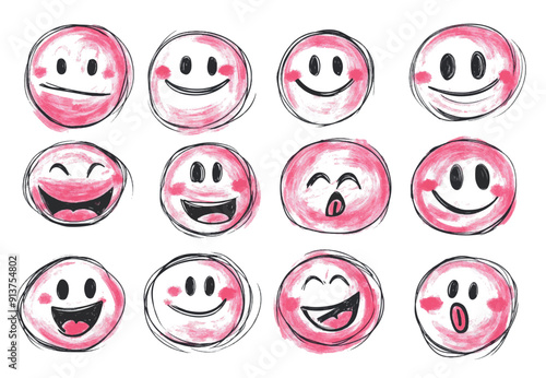 Ensemble d'Émoticônes Joyeux en Aquarelle - Icônes de de smileys dessin