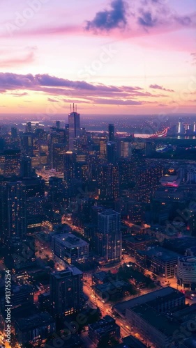 Wallpaper Mural Vertical shot of aerial view of a city skyline at dusk Torontodigital.ca