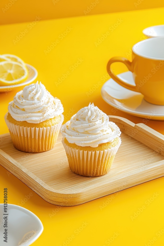 Cupcake on bright yellow background Cupcake on bright yellow background