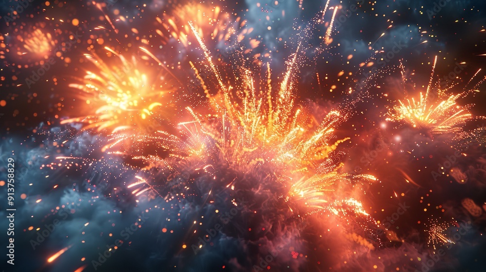 Fototapeta premium Fourth of July Fireworks: Explosive fireworks display lighting up the sky for Independence Day.