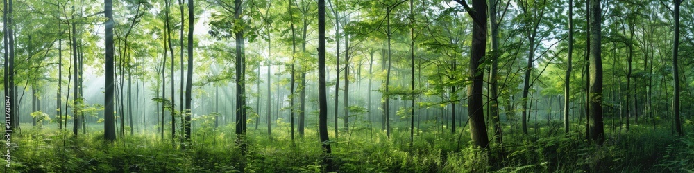 Fototapeta premium Trees identified for cutting down in diverse woodland