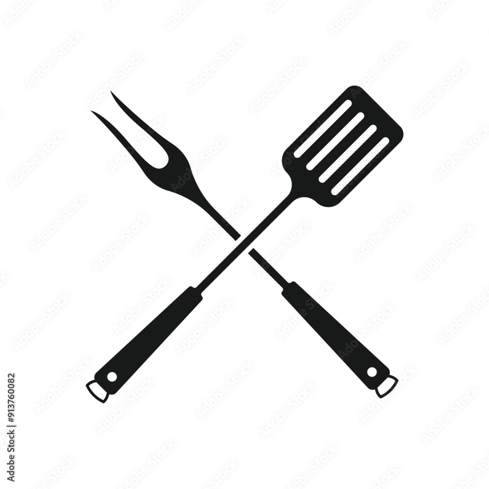 Spatula and fork icon. BBQ and grill tools. Barbecue utensil. Vector illustration. Spatula and fork icon. BBQ and grill tools. Barbecue utensil. Vector illustration.