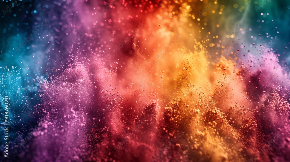 Obraz premium Vibrant Color Explosion of Rainbow Dust During Festival Celebrations in Bright Urban Setting