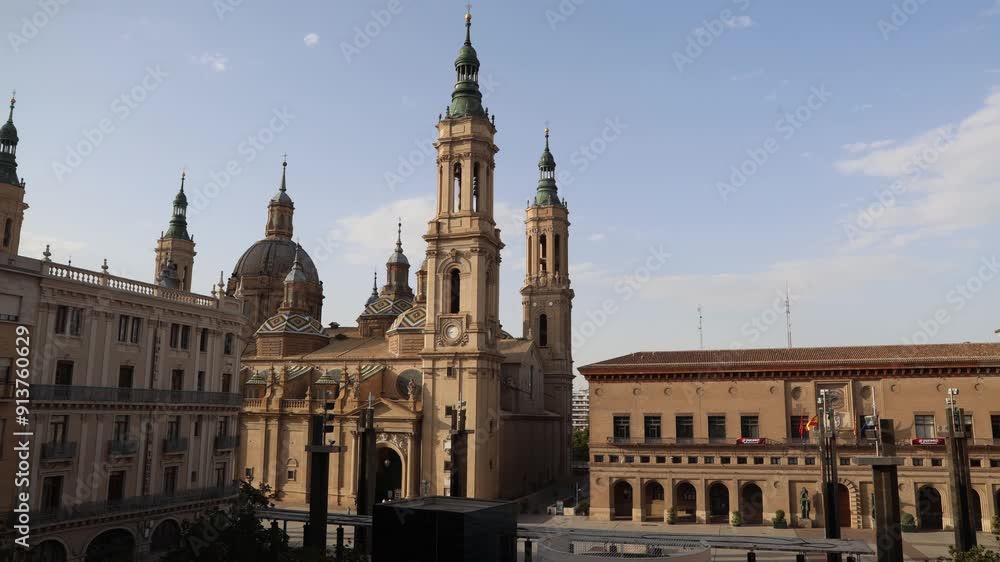 Time lapse of the sunset at the basilica of Nuestra Senora del Pilar in Zaragoza Time lapse of the sunset at the basilica of Nuestra Senora del Pilar in Zaragoza