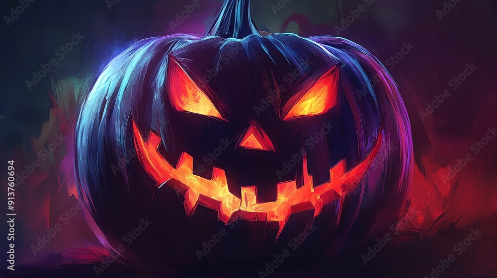 A glowing jack-o'-lantern with a menacing grin. A glowing jack-o'-lantern with a menacing grin.