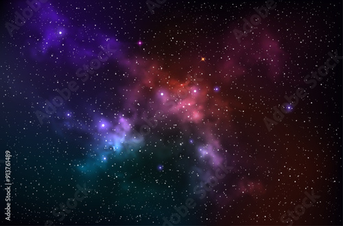 Vector colorful abstract universe backgroud with galaxies and glowing stars