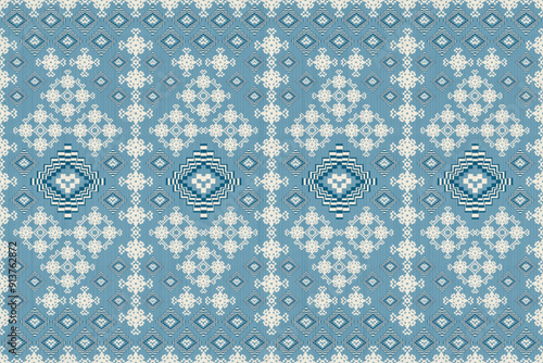 Pixel Seamless Pattern, Abstract Design Pattern Fabric, American Fabric, Indian, Carpet, Pixel fabric, Thai textile fabric, Chinese fabric, Pixel Fabric for women, Blue color for women fabric  photo