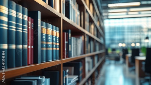 Closeup of shelves filled with law books and documents in a legal office, highlighting the organized and professional environment suited for legal work