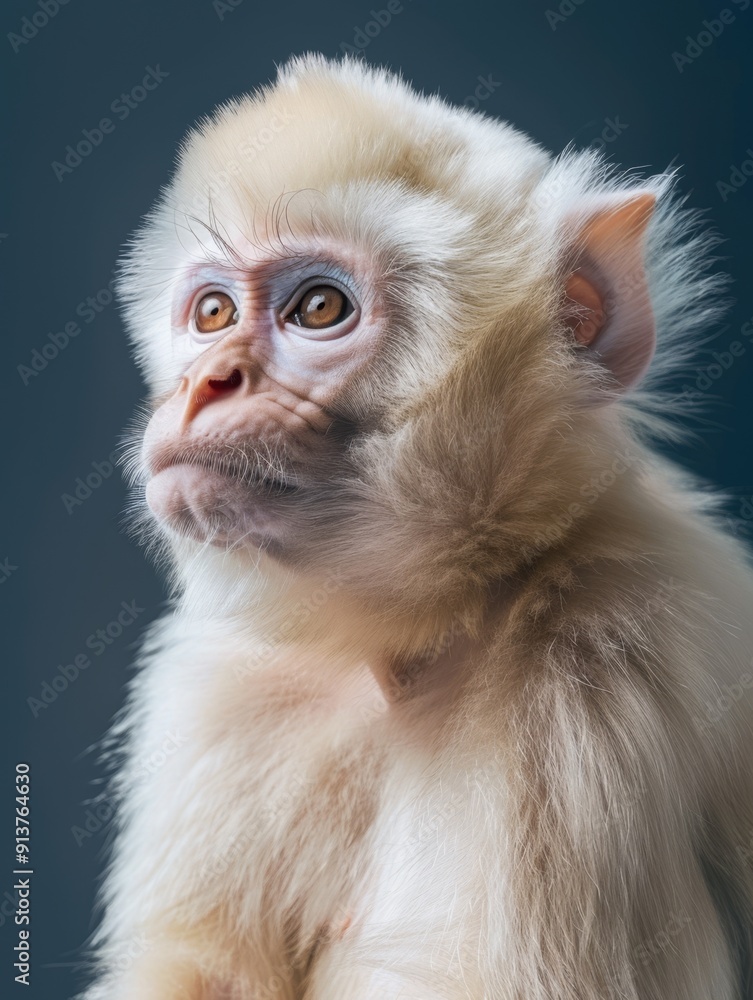 Albino monkey. Studio photography of an ape in white color. Albino monkey. Studio photography of an ape in white color.