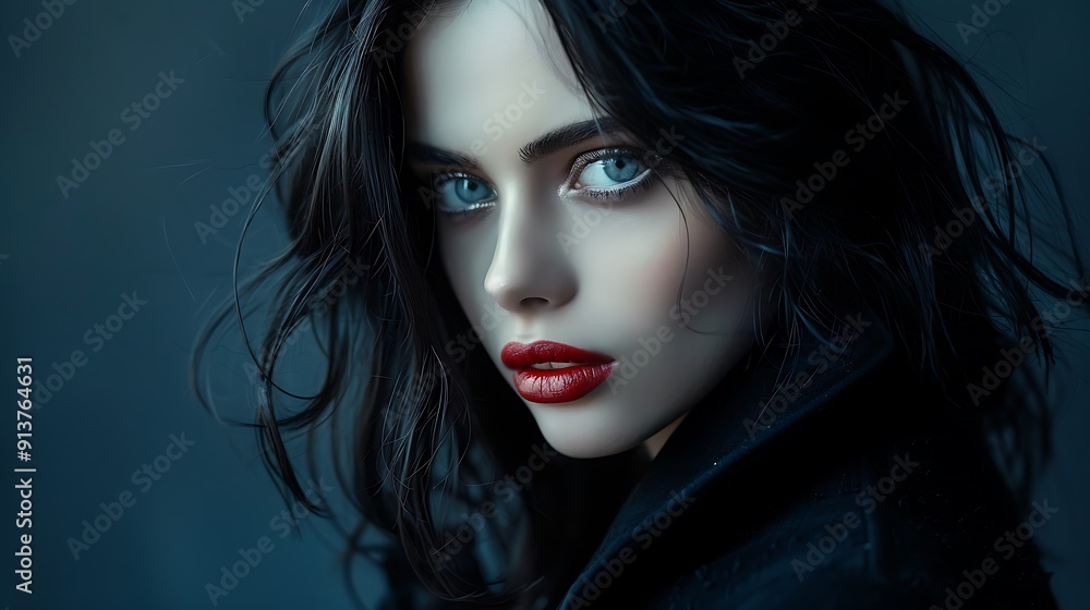 A Woman with Blue Eyes and Red Lips A Woman with Blue Eyes and Red Lips