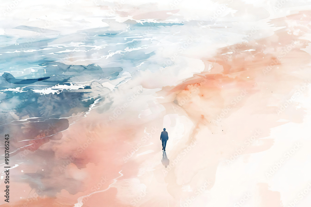 Solitary Figure on a Beach.