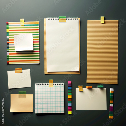 set of sheetspaper, notebook, note, blank, page, book, business, pad, empty, office, spiral, notepad, sheet, vector, document, memo, message, lined, design, school, list, illustration, education, diar photo