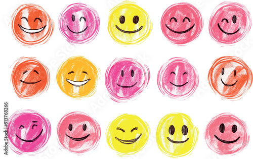 Ensemble d'Émoticônes Joyeux en Aquarelle - Icônes de de smileys dessin