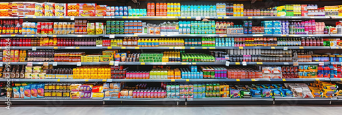 Supermarket Shelves Full of Products.