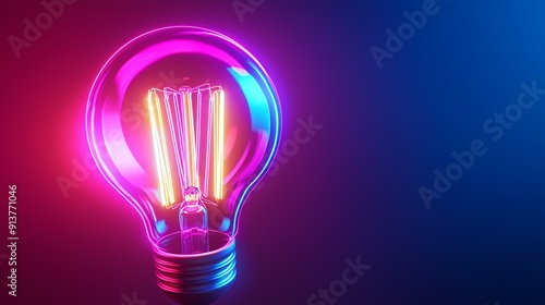 A brightly colored neon light bulb glowing in pink and blue, perfect for creative and modern design projects. photo