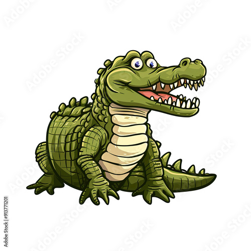 Cartoon Illustration of a Green Crocodile with Open Mouth, generative ai image