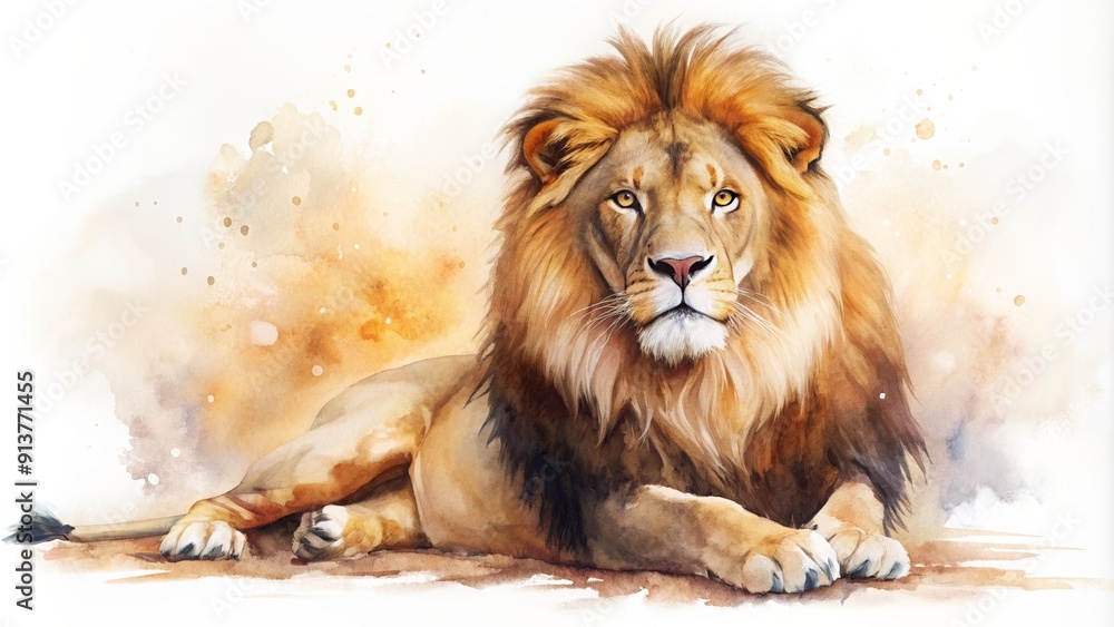 Obraz premium Watercolor painting of a lion on white background, watercolor, wildlife, lion, animal, art, painting, isolated, background, artistic
