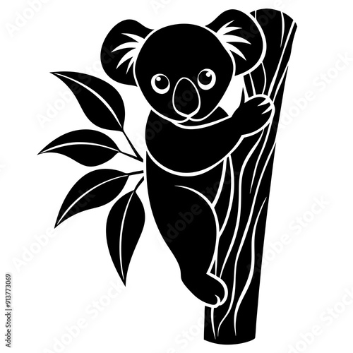 Canvas Print koala silhouette vector, koala clinging to tree silhouette vector illustration