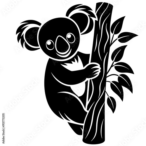 
koala silhouette vector, koala clinging to tree silhouette vector illustration
