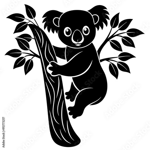 Photography koala silhouette vector, koala clinging to tree silhouette vector illustration