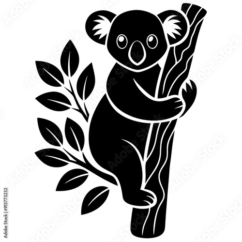Photography koala silhouette vector, koala clinging to tree silhouette vector illustration