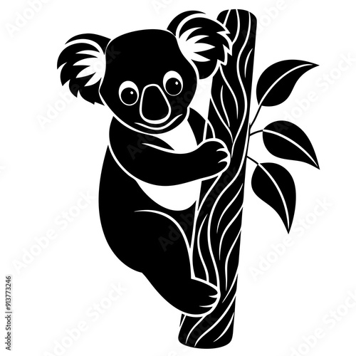 
koala silhouette vector, koala clinging to tree silhouette vector illustration
