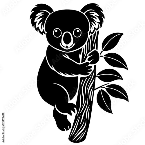 
koala silhouette vector, koala clinging to tree silhouette vector illustration
