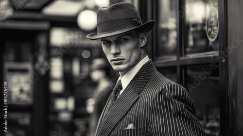 Retro Gangster Style - Man in 1920s Fashion by Speakeasy Entrance